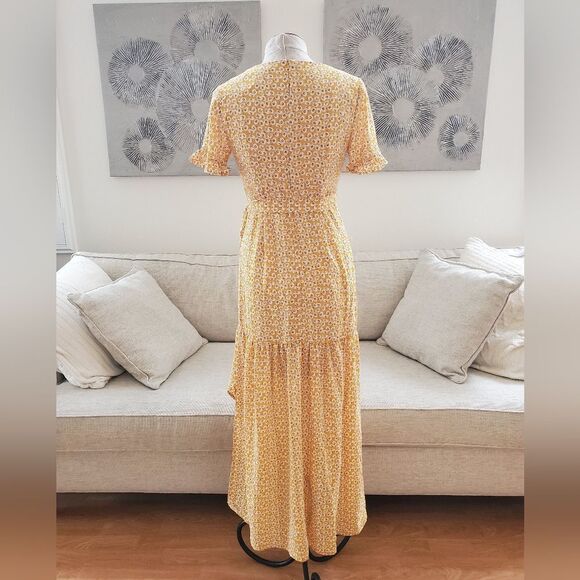 🌻 ONE CLOTHING 🌻 Floral Faux-wrap Maxi Dress - [Medium, Yellow] - Picture 8 of 12